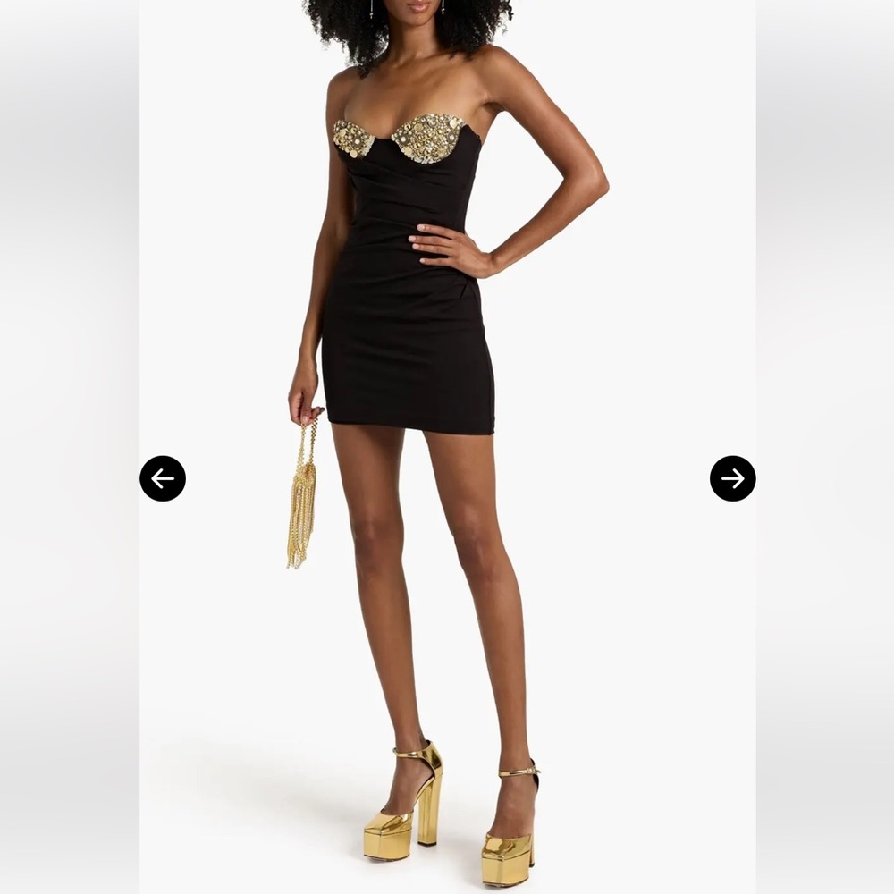 NWT AREA Black Mini Dress with Gold Accents